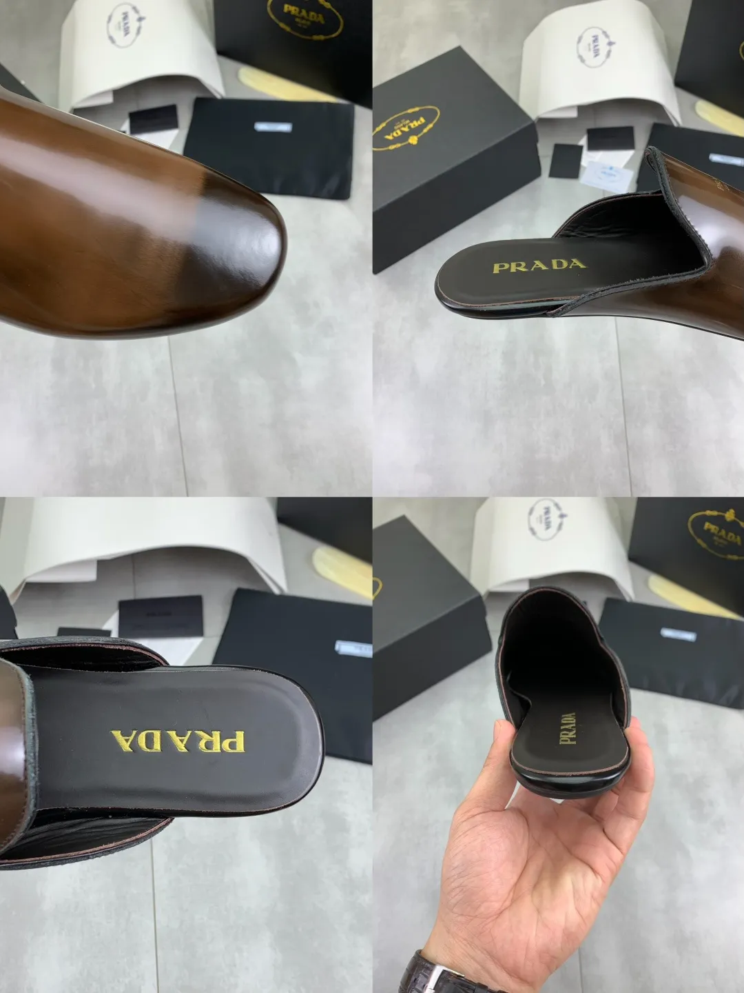 Men's shoes 💰P600 new style 💰 💎💎💎 water dyed cowhide original quality PRADA —🆘.Prada Original order purchase, high-end business leather shoes, fabric: Made of Italian imported calfskin with color-brushed edges➕water-dyed cow lining/cowhide lining➕Specially available original outsole, fine workmanship, real product^_^photographed🎬size: 39-44 (38 45 custom-made)